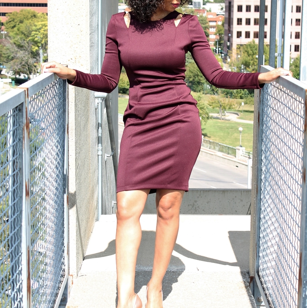 Neiman Marcus Burgundy v-back dress